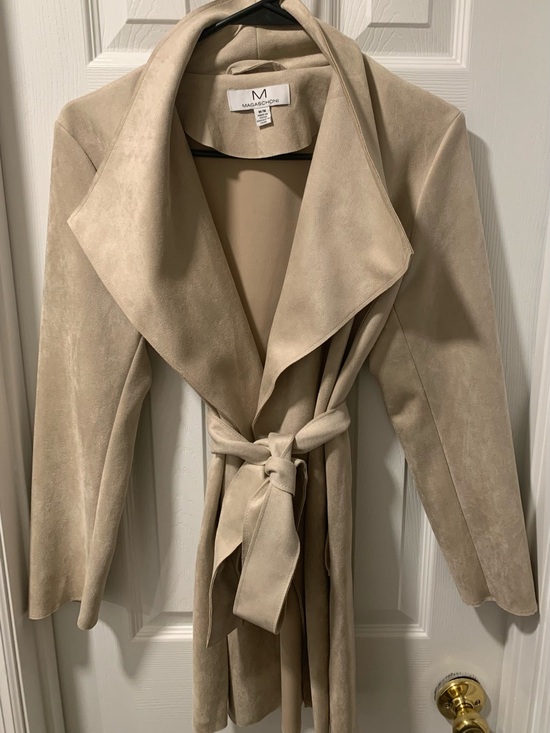 Magaschoni Jackets & Blazers - Magaschoni Taupe Suede Belted Trench Coat